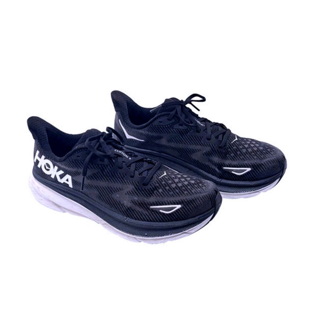 HOKA Clifton 9 Men's Running Shoes Size 9.5 Black White Road Sneakers